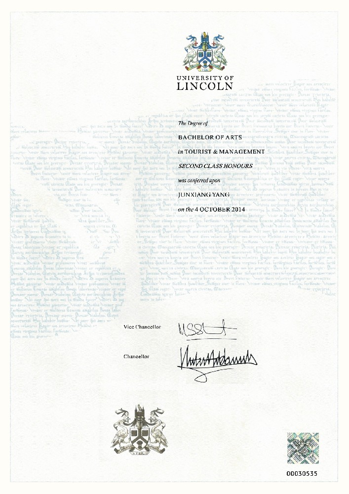 リンカーン大学の卒業証書