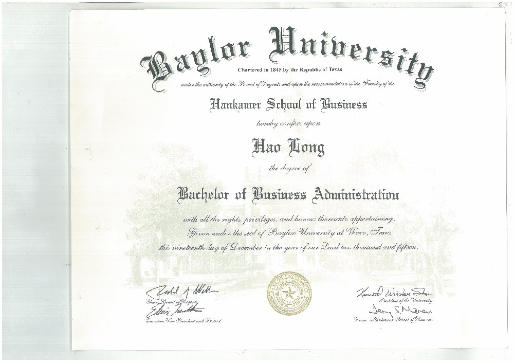 アメリカのベイラー大学卒業資格の専攻は何ですか?